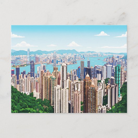 Hong Kong skyline panoramic view postcard ポストカード (正面)