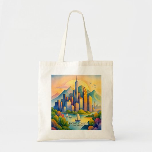Hong Kong Skyline Watercolor | Travel Gif トートバッグ (正面)