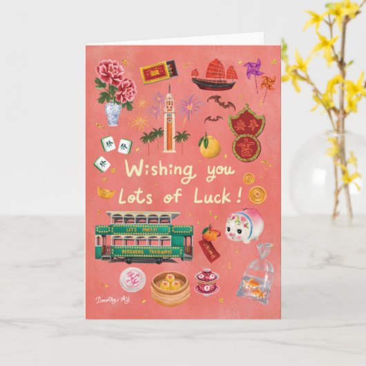 Hong Kong Wishing you Luck カード (黄色い花)