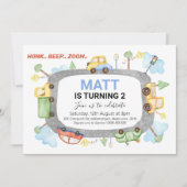 Honkビープ音のズームトランスポート誕生日パーティーの招待 招待状 (正面)