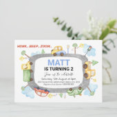Honkビープ音のズームトランスポート誕生日パーティーの招待 招待状 (スタンド正面)
