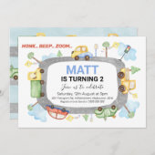 Honkビープ音のズームトランスポート誕生日パーティーの招待 招待状 (正面/裏面)