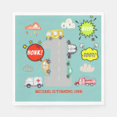 Honk beep toot車の最初の男の子の誕生日 スタンダードランチョンナプキン (正面)
