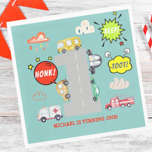 Honk beep toot車の最初の男の子の誕生日 スタンダードランチョンナプキン