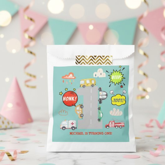 Honk beep toot車の最初の男の子の誕生日 フェイバーバッグ