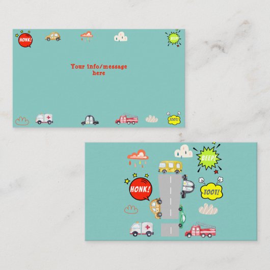 Honk beep toot車の男の子の誕生日 エンクロージャーカード (正面/裏面)