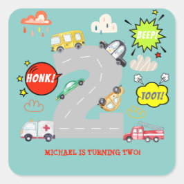 Honk beep toot車の男の子の誕生日 スクエアシール