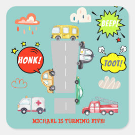 Honk beep toot車の男の子の誕生日 スクエアシール