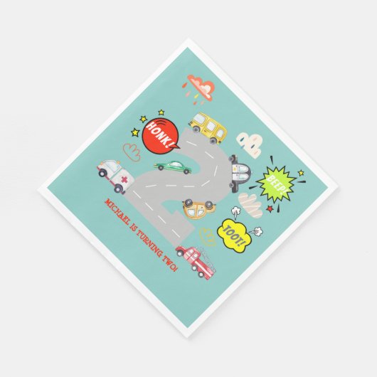 Honk beep toot車の男の子の誕生日 スタンダードランチョンナプキン (角)