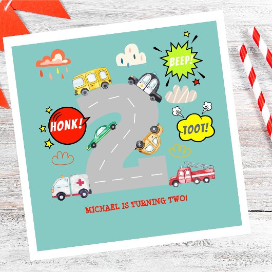 Honk beep toot車の男の子の誕生日 スタンダードランチョンナプキン
