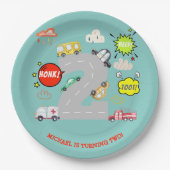 Honk beep toot車の男の子の誕生日 ペーパープレート (正面)