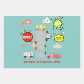 Honk beep toot車の男の子の誕生日 ラッピングペーパーシート (正面)