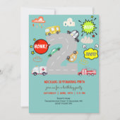 Honk beep toot車の男の子の誕生日 招待状 (正面)