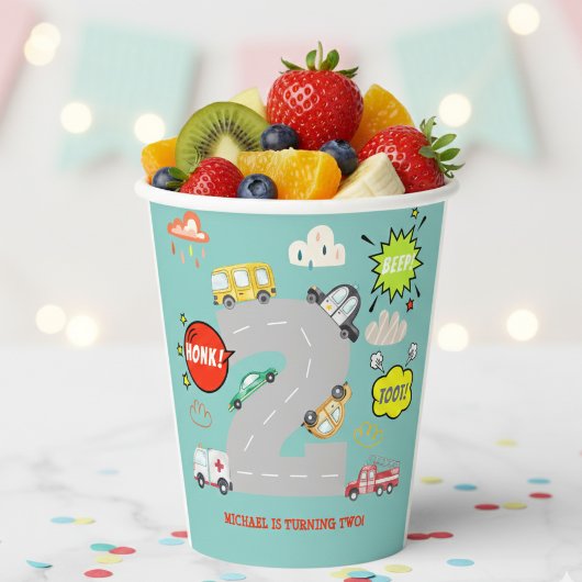 Honk beep toot車の男の子の誕生日 紙コップ