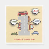 Honk beep toot retro車の最初の男の子の誕生日 スタンダードランチョンナプキン (正面)