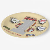 Honk beep toot retro車の最初の男の子の誕生日 ペーパープレート (アングル)