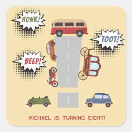 Honk beep toot retro車の男の子の誕生日 スクエアシール