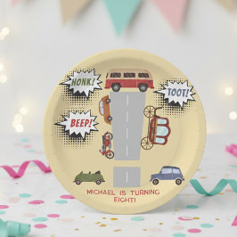 Honk beep toot retro車の男の子の誕生日 ペーパープレート