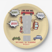 Honk beep toot retro車の男の子の誕生日 ペーパープレート (正面)
