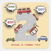 Honk beep toot retro車の2番目の男の子の誕生日 スクエアシール (正面)