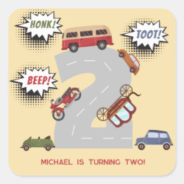 Honk beep toot retro車の2番目の男の子の誕生日 スクエアシール