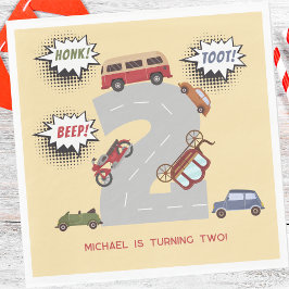 Honk beep toot retro車の2番目の男の子の誕生日 スタンダードランチョンナプキン