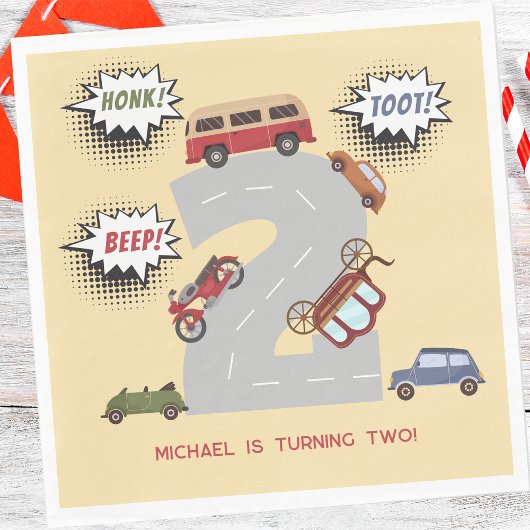 Honk beep toot retro車の2番目の男の子の誕生日 スタンダードランチョンナプキン