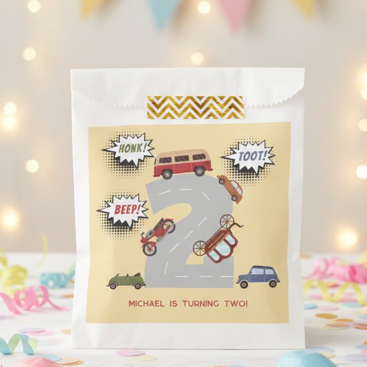 Honk beep toot retro車の2番目の男の子の誕生日 フェイバーバッグ