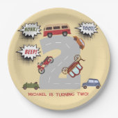 Honk beep toot retro車の2番目の男の子の誕生日 ペーパープレート (正面)