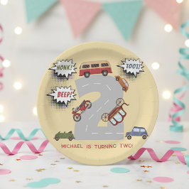Honk beep toot retro車の2番目の男の子の誕生日 ペーパープレート