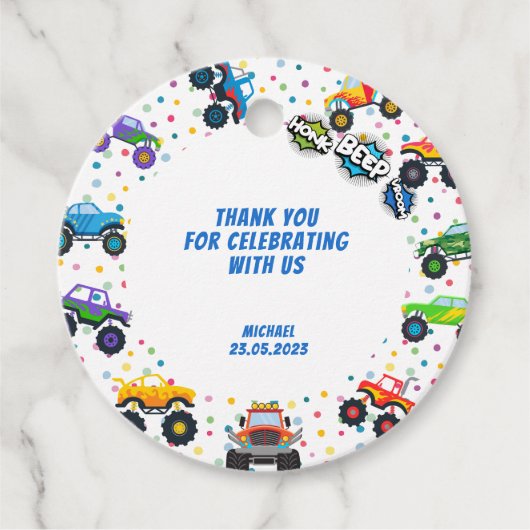 Honk beep vroomモンスタートラックの感謝してい男の子よ フェイバータグ (正面)