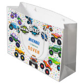 Honk beep vroomモンスタートラック男の子誕生日ボウル ラージペーパーバッグ (裏面アングル)