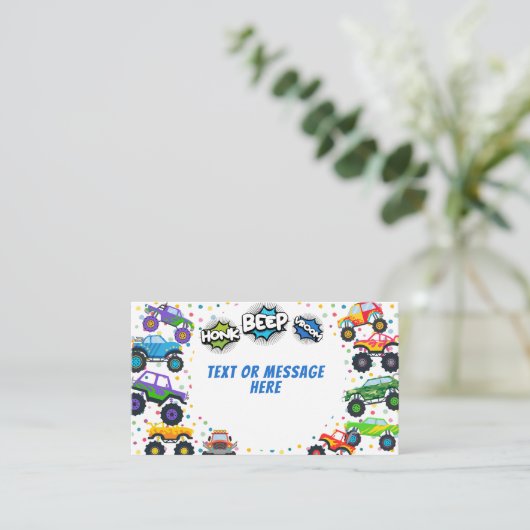 Honk beep vroomモンスタートラック男の子誕生日 エンクロージャーカード (スタンド正面)