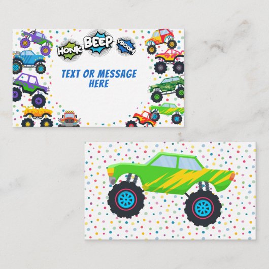 Honk beep vroomモンスタートラック男の子誕生日 エンクロージャーカード (正面/裏面)
