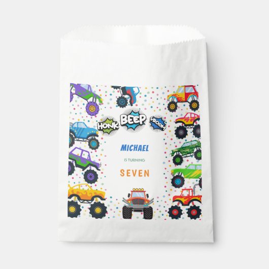 Honk beep vroomモンスタートラック男の子誕生日 フェイバーバッグ (正面)