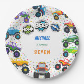 Honk beep vroomモンスタートラック男の子誕生日 ペーパープレート (正面)