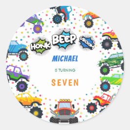 Honk beep vroomモンスタートラック男の子誕生日 ラウンドシール