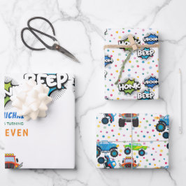 Honk beep vroomモンスタートラック男の子誕生日 ラッピングペーパーシート