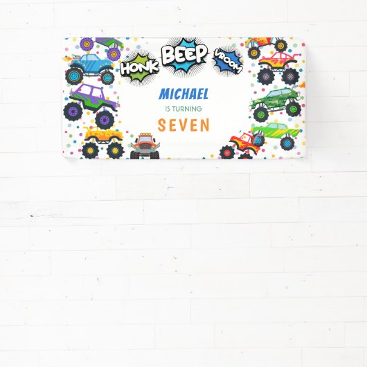 Honk beep vroomモンスタートラック男の子誕生日 横断幕 (インサイチュ)