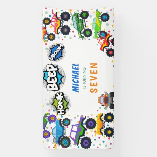 Honk beep vroomモンスタートラック男の子誕生日 横断幕 (縦)