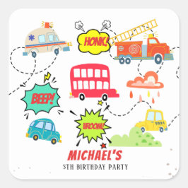 Honk beep vroom happy veicles boy birthday スクエアシール