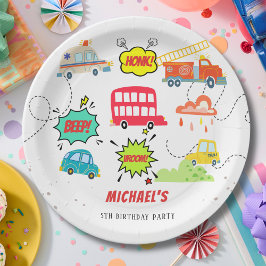Honk beep vroom happy veicles boy birthday ペーパープレート