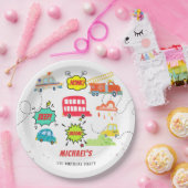 Honk beep vroom happy veicles boy birthday ペーパープレート (パーティー)