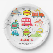 Honk beep vroom happy veicles boy birthday ペーパープレート (正面)