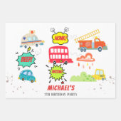 Honk beep vroom happy veicles boy birthday ラッピングペーパーシート (正面)