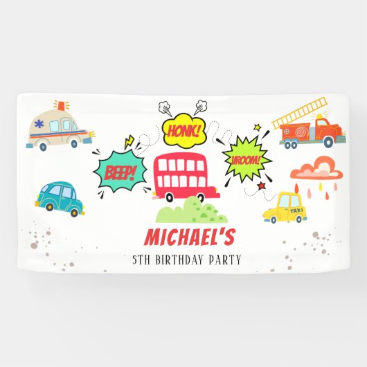 Honk beep vroom happy veicles boy birthday 横断幕 (横)
