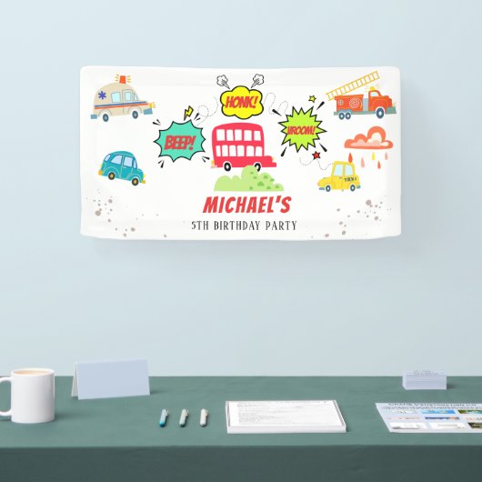 Honk beep vroom happy veicles boy birthday 横断幕 (トレードショー)