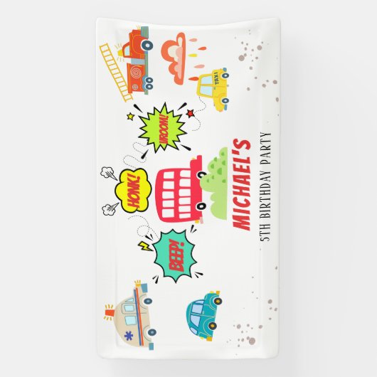 Honk beep vroom happy veicles boy birthday 横断幕 (縦)