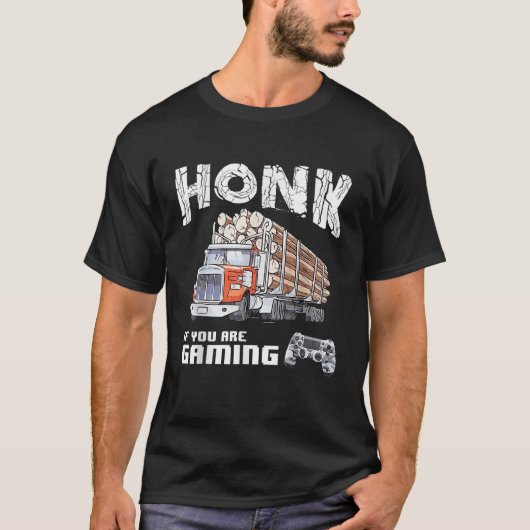 Honk You Are もし Gaming Trucker Gamerヴィンテージ Tシャツ (正面)