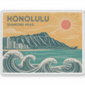 Honolulu Diamond Head Oahu Waikiki Retro Minimal シール (正面)